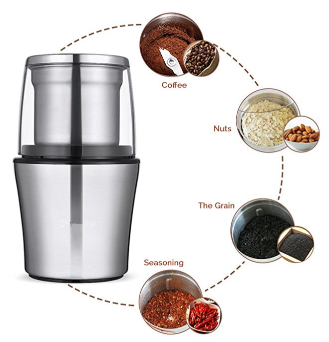 200W Electric Coffee Grinder with Two Removal Cups, Coffee Bean and Spice Grinder with Stainless Steel Blade, 70g Capacity