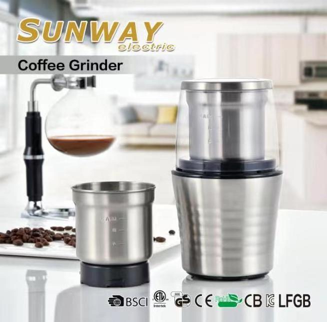 CE CB ETL GS Stainless Steel Wet and Dry Coffee/Spice/Chutney Grinder with Two Bowls KWG-130 KWG-130B