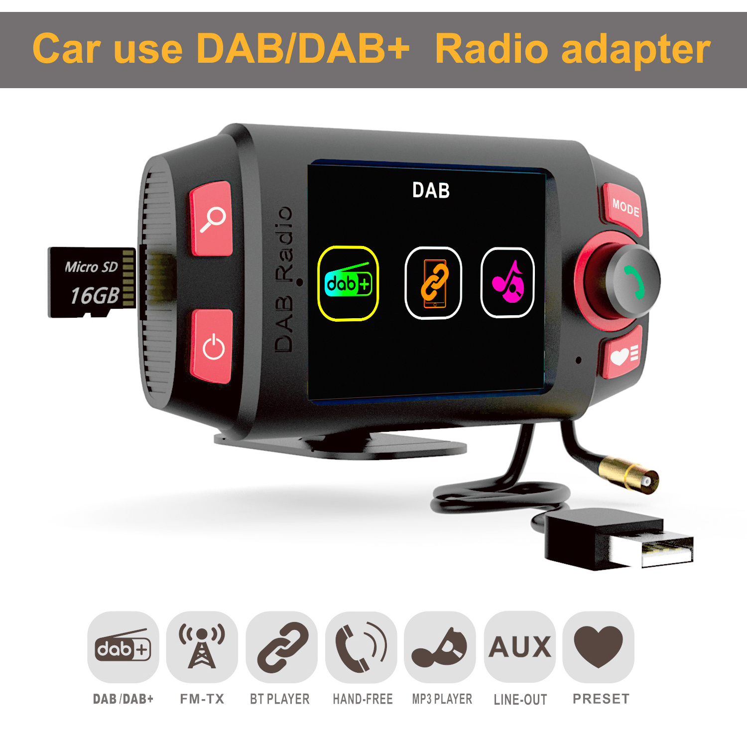 Factory Price DAB C8 2.4Inch Full Color LCD Screen FM Transmitter DAB Car Receiver Radio Receiver Adapter