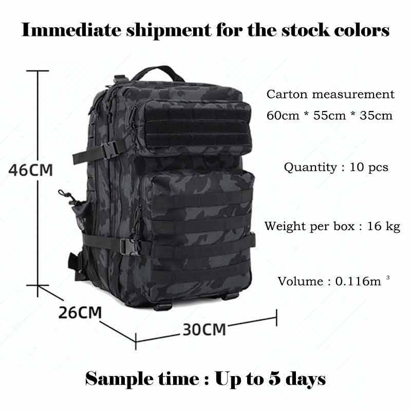 45L Large Capacity Man Tactical Outdoor Hiking Backpacks 3P EDC Molle Pack Trekking Camping Gym Bag