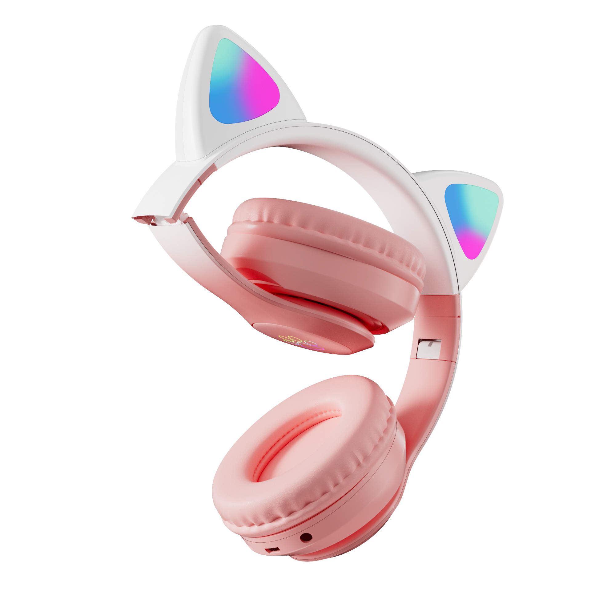 2023 new design cute cat ear LED flash light wireless bt 5.3 macaron foldable headphone for kids