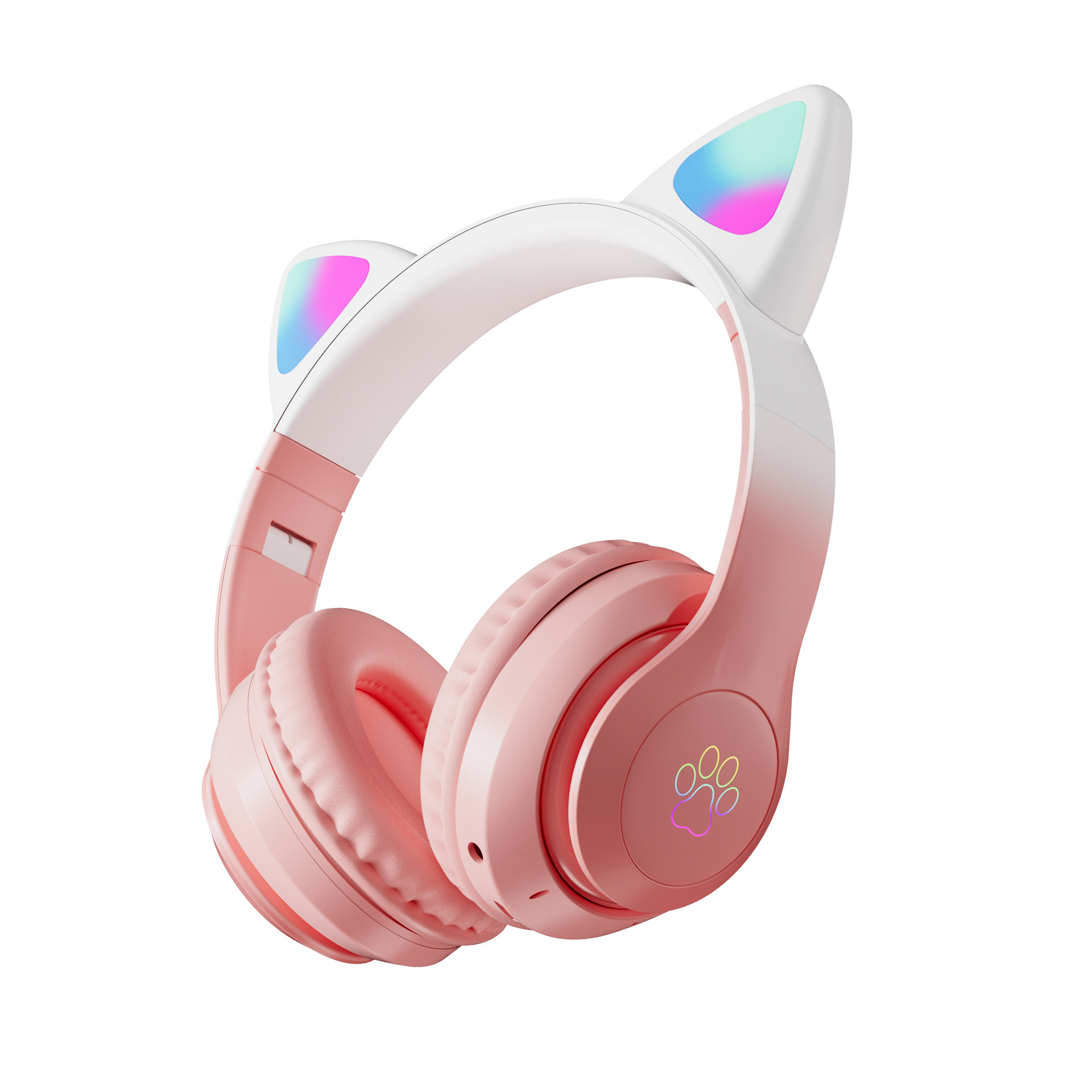 2023 new design cute cat ear LED flash light wireless bt 5.3 macaron foldable headphone for kids