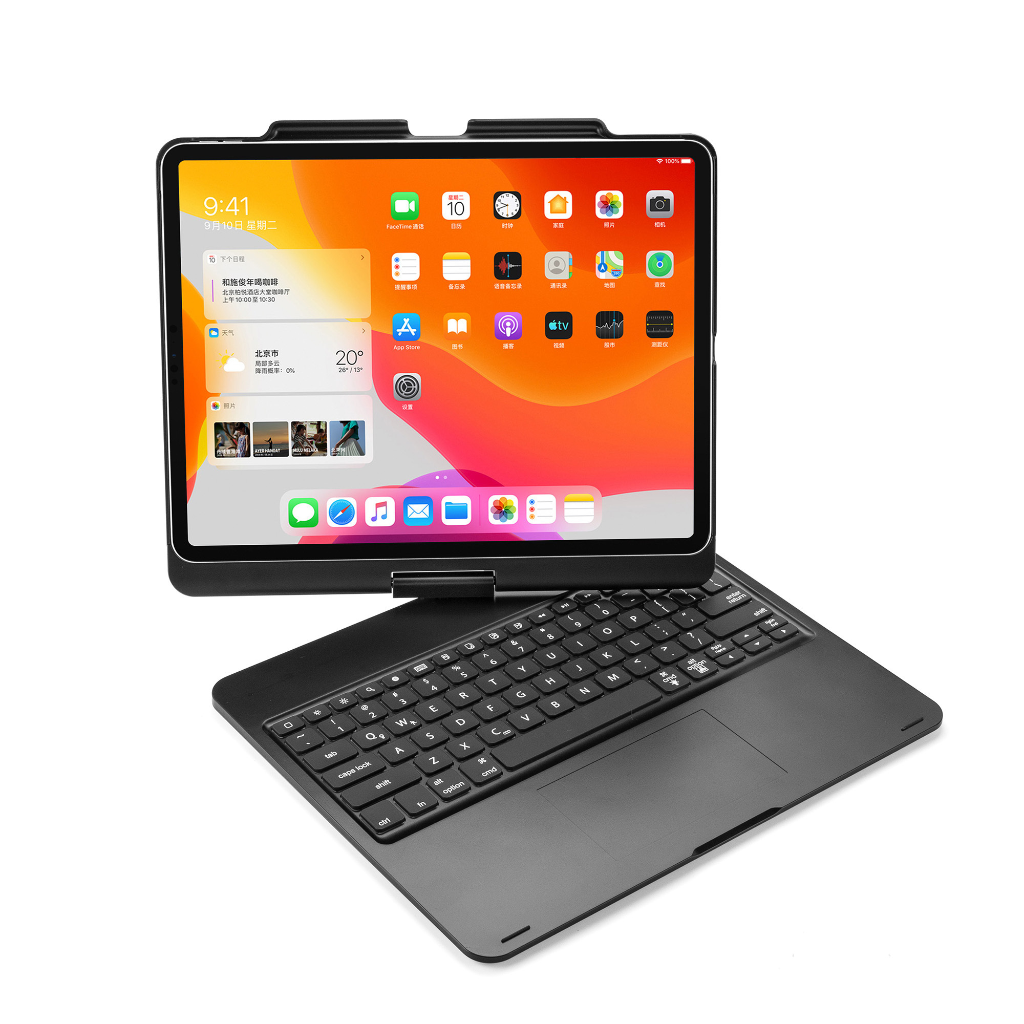 360 Rotate RGB Backlight Keyboard Blue tooth Wireless Keyboard with Case for Ipad Pro 12.9 inch 2018 / 2020 With Pencil Holder