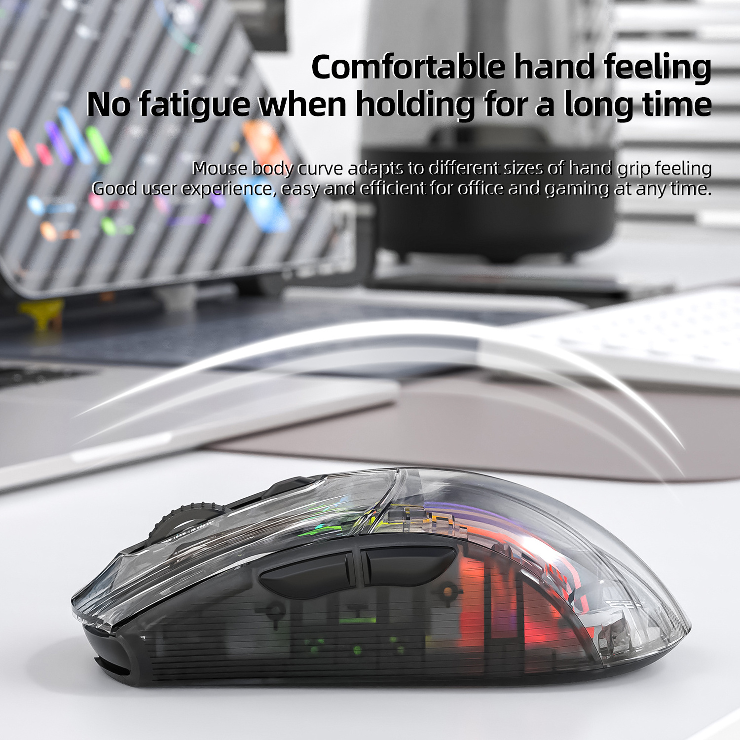 Manufacturer transparent colorful Optical RGB Gaming BT 5.0 2.4G Dual Mode USB PC Laptop Computer Rechargeable Wireless Mouse