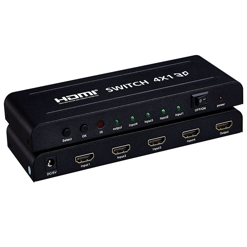 3D 4K HDMI Switch/Distributor 4x1 HDMI Switcher SPDIF Audio Output with Remote Power Adapter