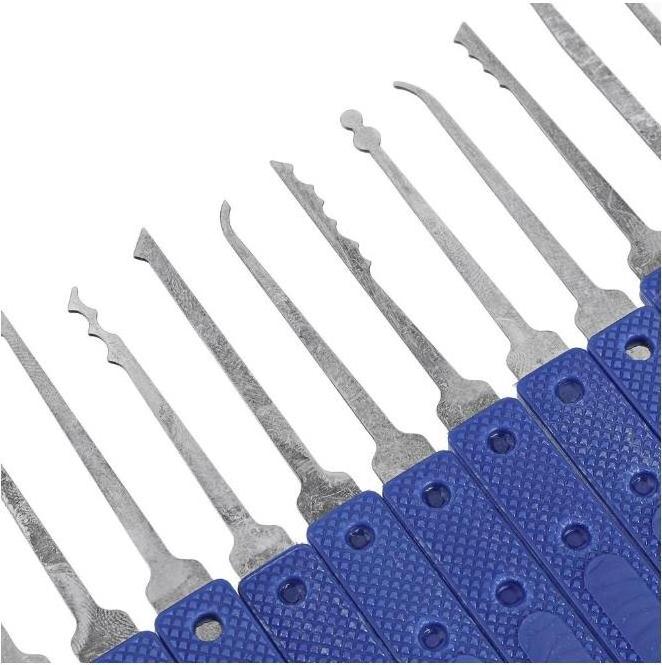 wholesale 12pcs Blue Handle Unlocking Lock Picking kit Key Extractor Tool Transparent Practice Padlocks CHina supplies