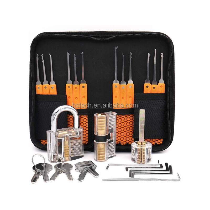 17pcs Lock Picking Set with 3 Transparent Training Locks and Zip Case for Beginners and Lock Pickers Locksmith Tool