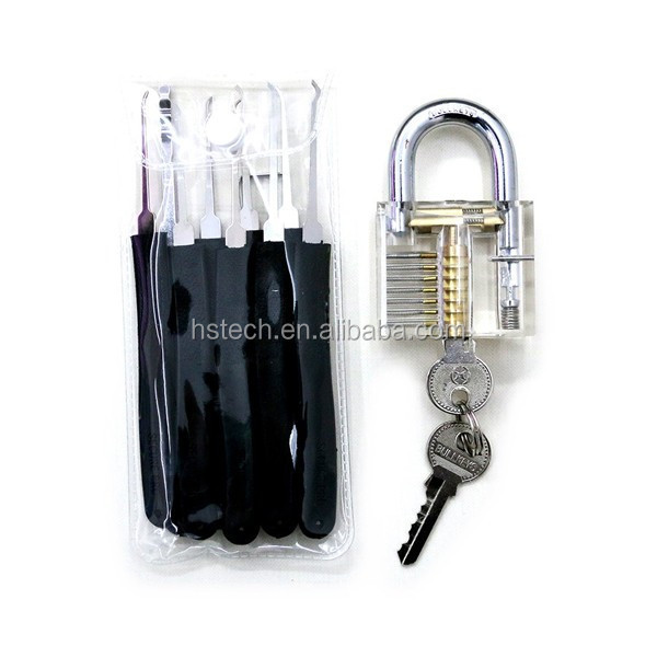 Transparent Inner Visual Padlock Practice Set with 9Pcs Unlocking Lock Picking set  / Key Lock Pick Tools