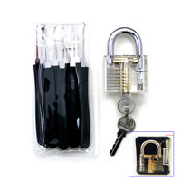 Transparent Inner Visual Padlock Practice Set with 9Pcs Unlocking Lock Picking set  / Key Lock Pick Tools