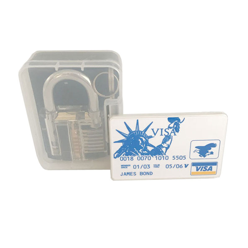 hot sale transparent padlock practice pick with James bond 007 credit card 5 pcs mobile open tools lock pick set