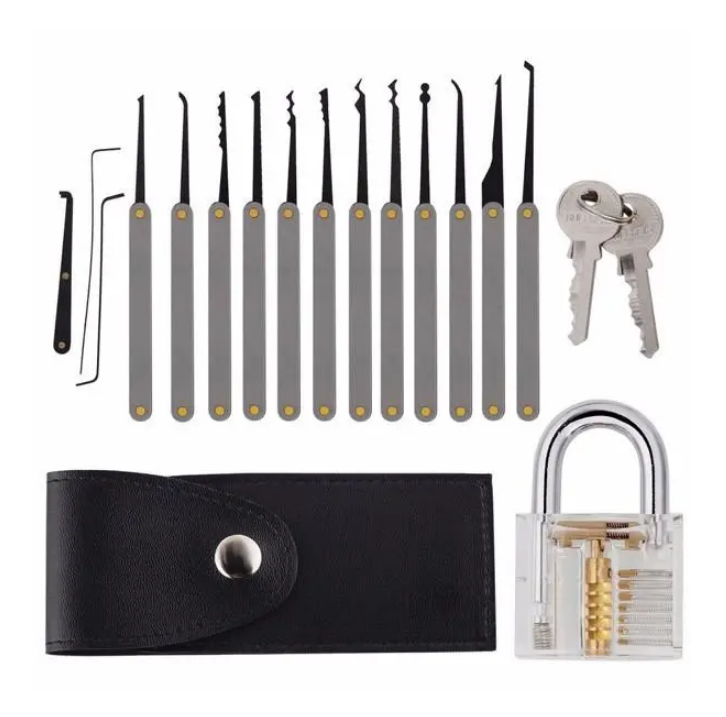 15pcs Unlocking Lock Pick Set 10pcs Key Extractor Set 1pc Transparent Practice Padlock