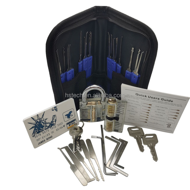 17 pcs locksmith gift training set high quality lockpicking tools with 3pcs transparent lock james bond Credit Card