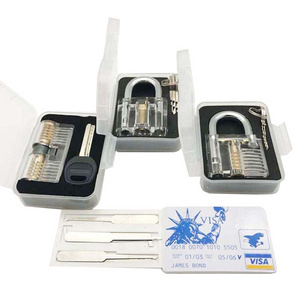 Hot sale Transparent Cutaway Practice lock pick set with james bond 007 credit card Training Skill Set  lock pick kit