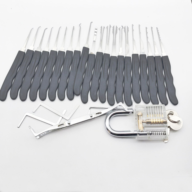 24pcs Single Hook stainless steel Lock Pick Set with 1Pc Transparent Practice Training Skill Set