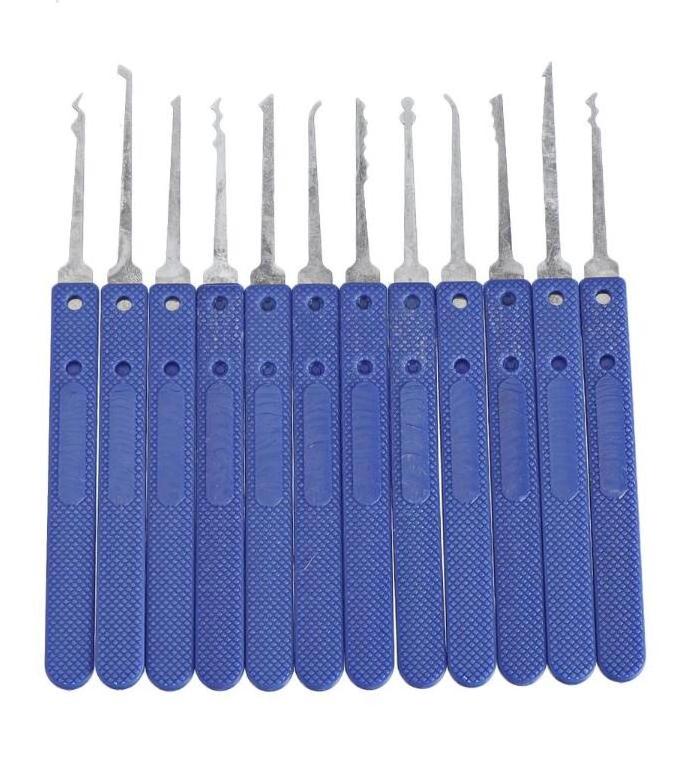 wholesale 12pcs Blue Handle Unlocking Lock Picking kit Key Extractor Tool Transparent Practice Padlocks CHina supplies