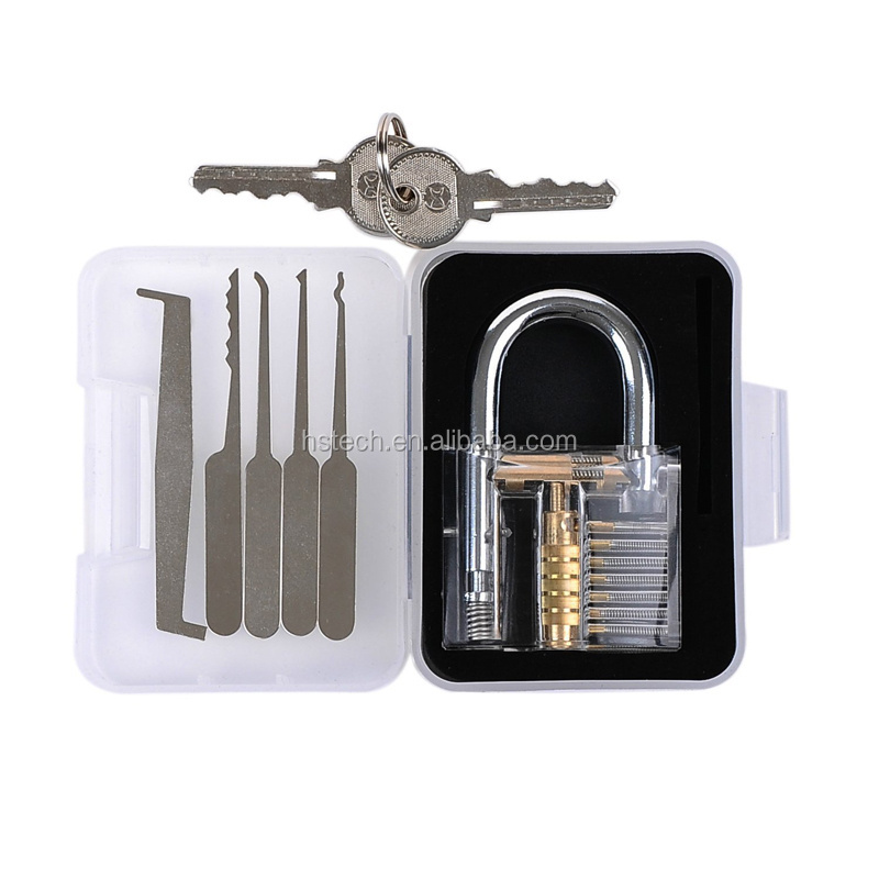 5pcs Unlocking Lock Pick Set Key Extractor Tool and Transparent Practice Padlocks Locksmith tools setcredit card lock pick set