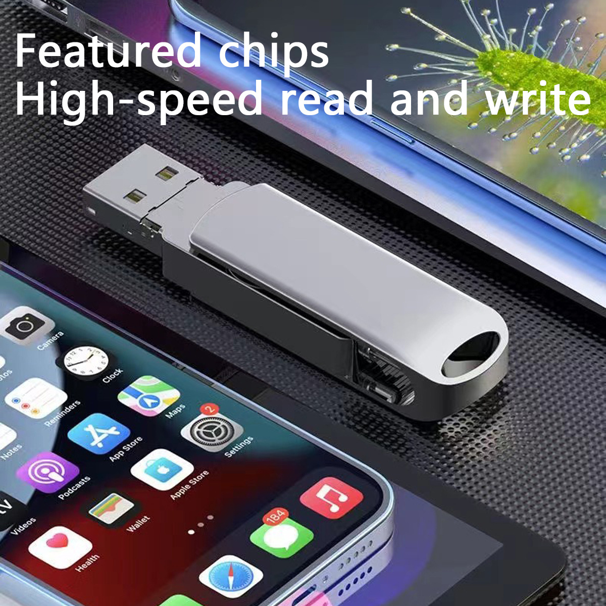 4 in 1  usb flash drive 32GB 64GB 128GB 256GB flash drive USB 2.0 micro metal data storage USB thumb drive forI phone