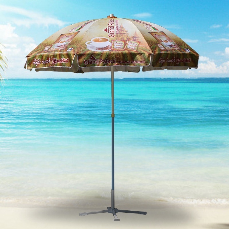 Summer UV Coating Protection Waterproof Blue Sun Parasol Sand Anchor Outdoor Portable Custom Beach Umbrellas With Logo Printing