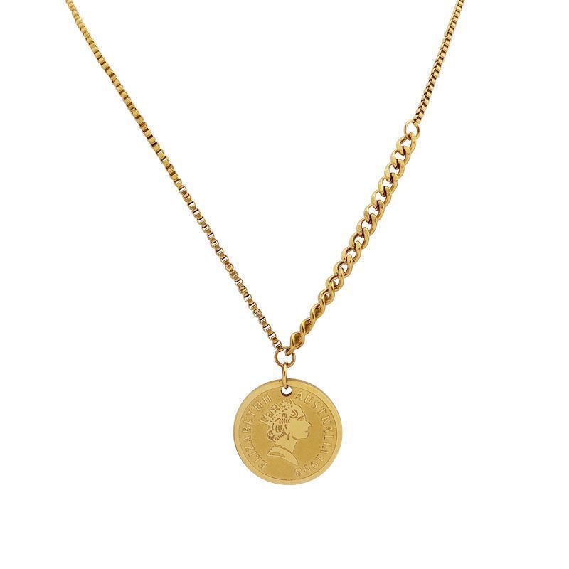 vintage round gold coin pendants for necklace gold plated stainless steel necklace