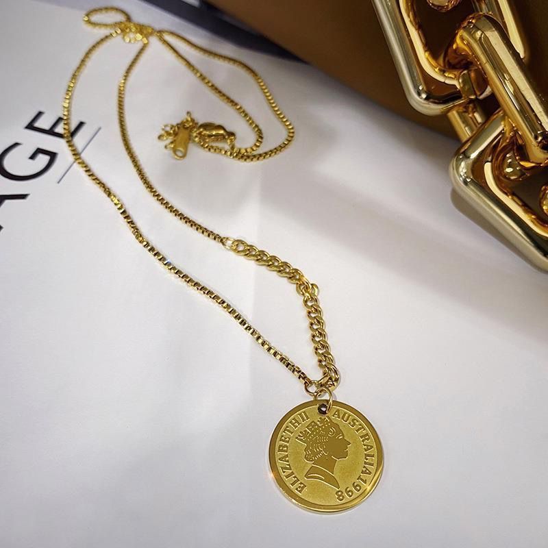 vintage round gold coin pendants for necklace gold plated stainless steel necklace