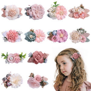 Children mesh pearl hair accessories simulation flower hair clip sweet girl bobby pin