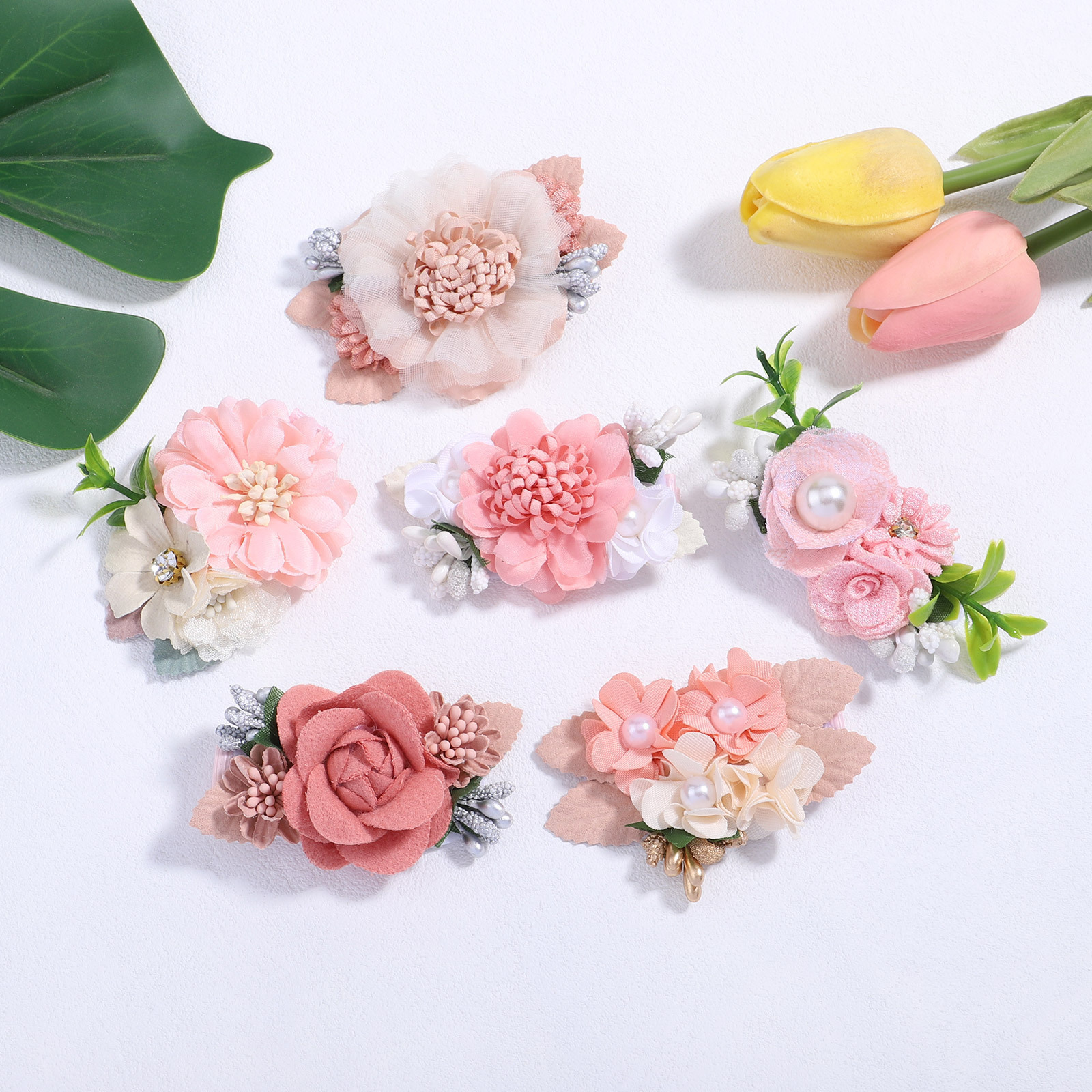 Children mesh pearl hair accessories simulation flower hair clip sweet girl bobby pin