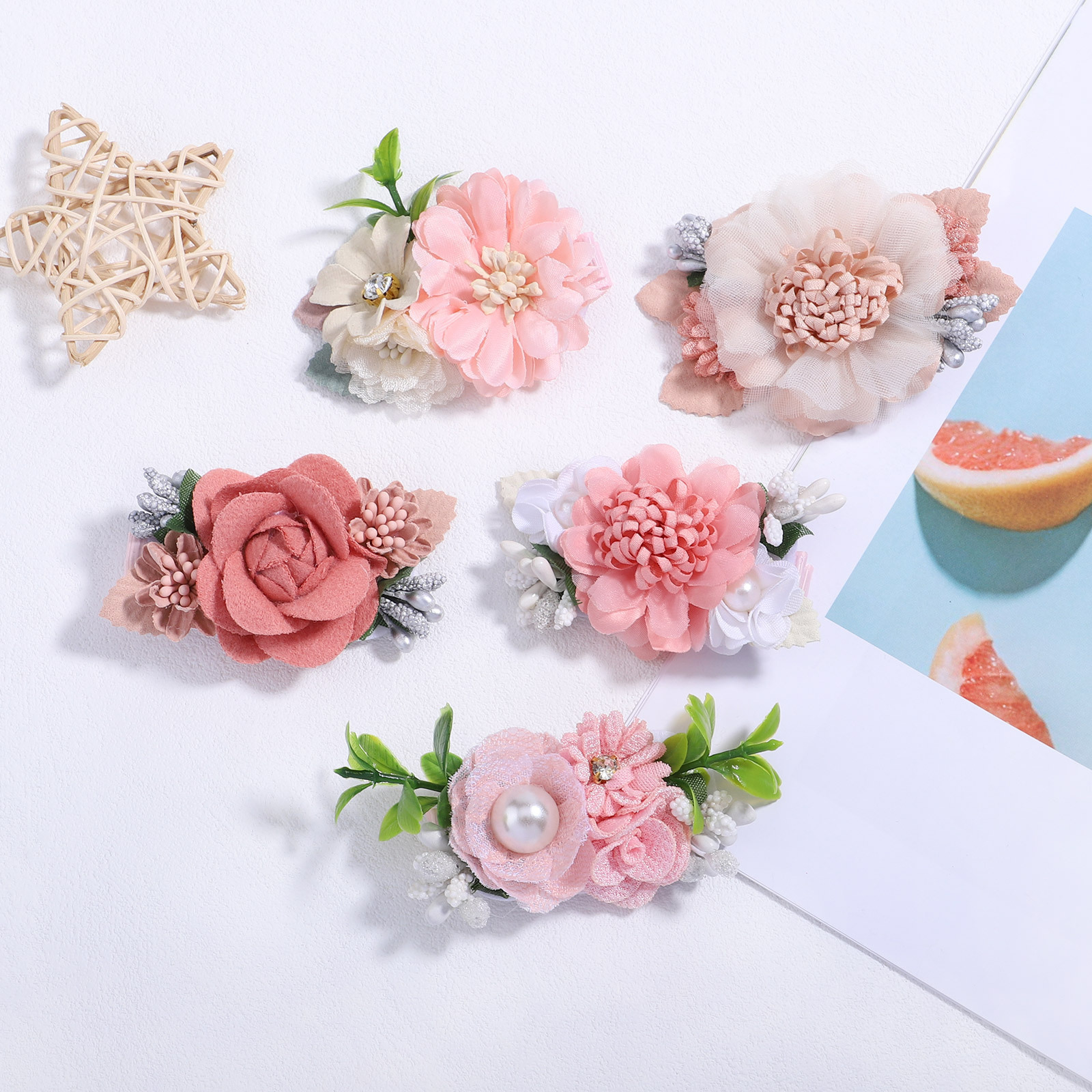 Children mesh pearl hair accessories simulation flower hair clip sweet girl bobby pin