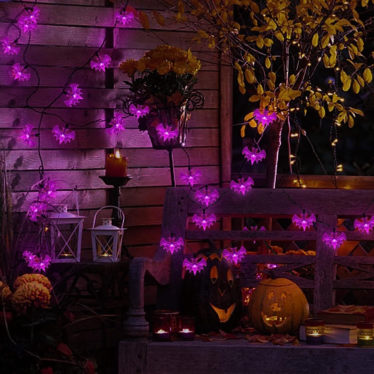 Hstyle Solar Halloween Decoration Lights Bat String Lights 20 Led Solar String Light for Halloween Christmas Decoration H0026