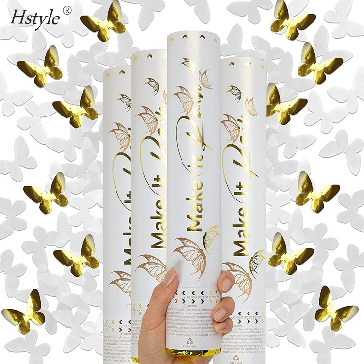 Confetti Cannon White and Gold Butterfly Shaped Confetti Poppers Bulk Party Poppers Confetti Shooters Graduation Wedding SD275