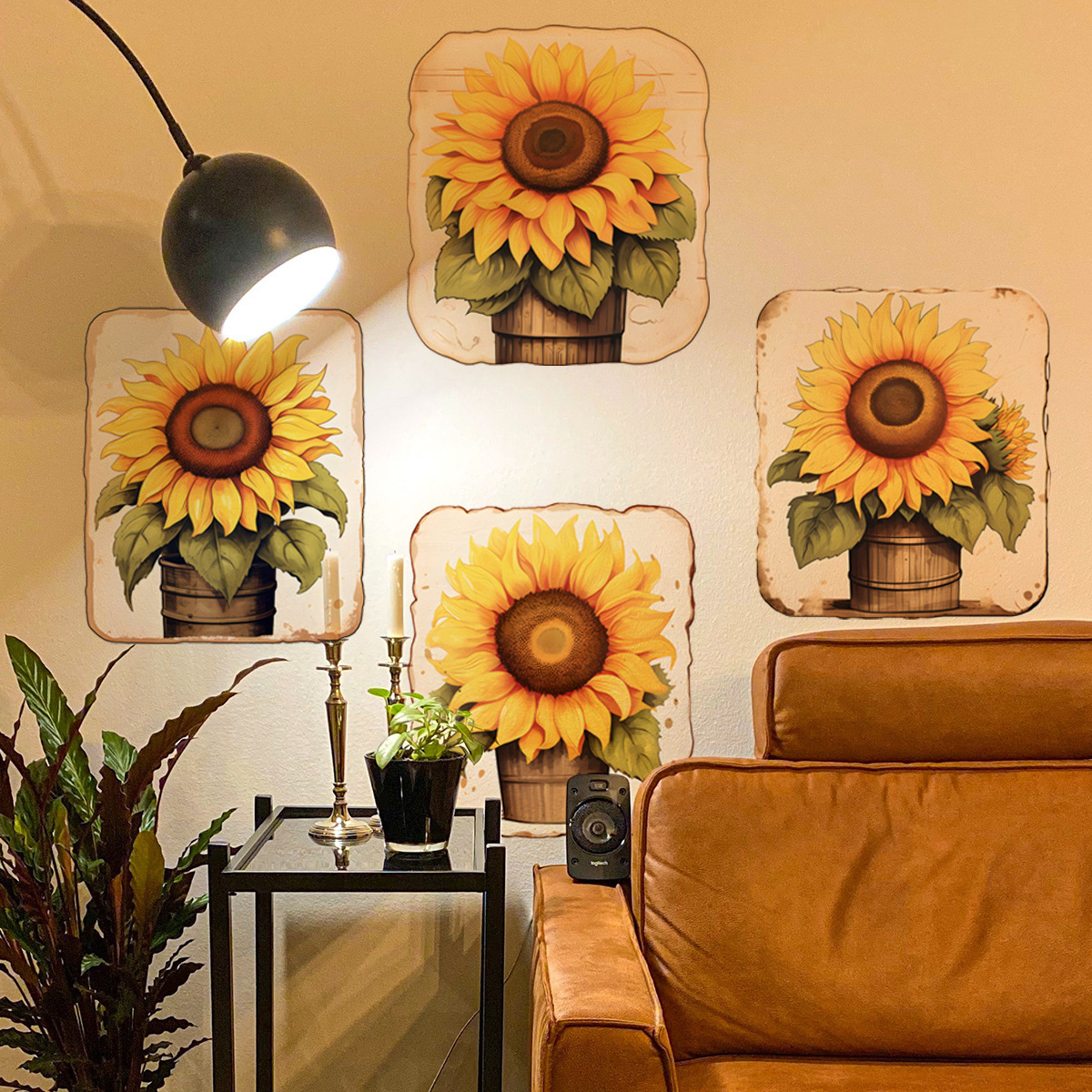 Hstyle Sunflower Daisy Wall Decals Butterfly Wall Stickers Waterproof Sunflower Decals Flower Mural Stickers for Bathroom Room