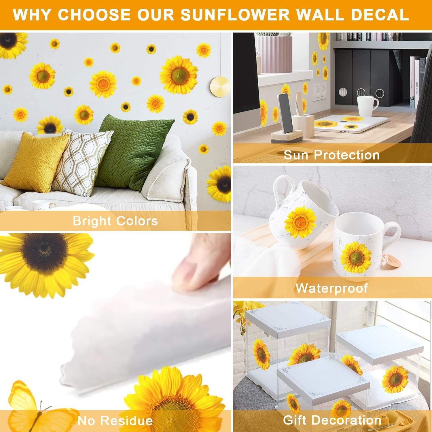 Hstyle Vinyl Sunflowers Wall Stickers Large Sunflower Wall Stickers Sunflower Daisy Decals Kitchen Bedroom Decoration