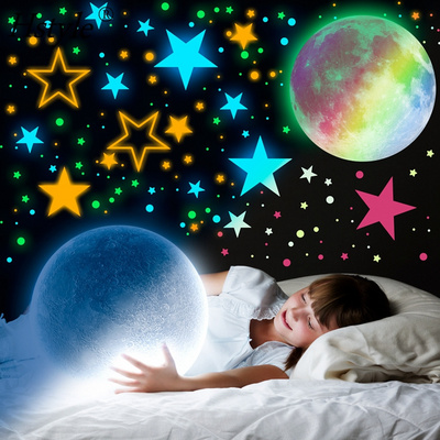 Glow in The Dark Stars and Moon for Ceiling 1560 Pieces Wall Decals Set 3 Colors Star Wall Stickers for Kids Bedroom SD1590