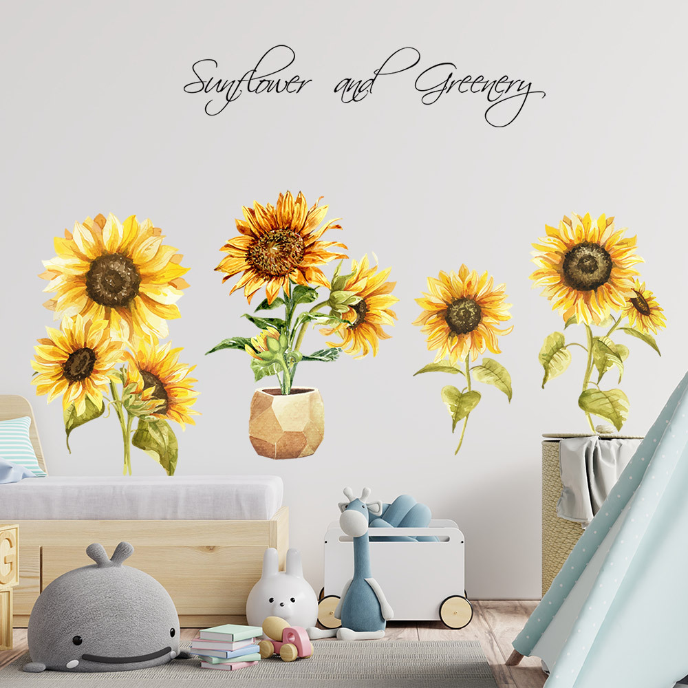 Hstyle Sunflower Peel and Stick Wall Decals Sunflower Decorations for Bedroom Kitchen Classroom Living Room Self-Adhesive