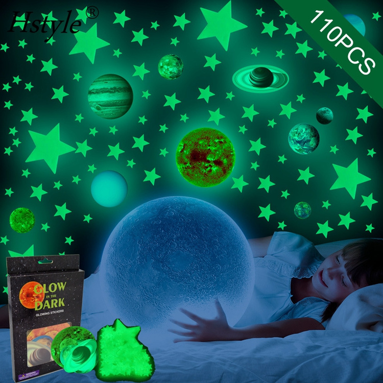 Glow in The Dark Stars and Planets for Ceiling Glowing Solar System Wall Stickers Sun Planets Moon Stars Decals Decors SD1306