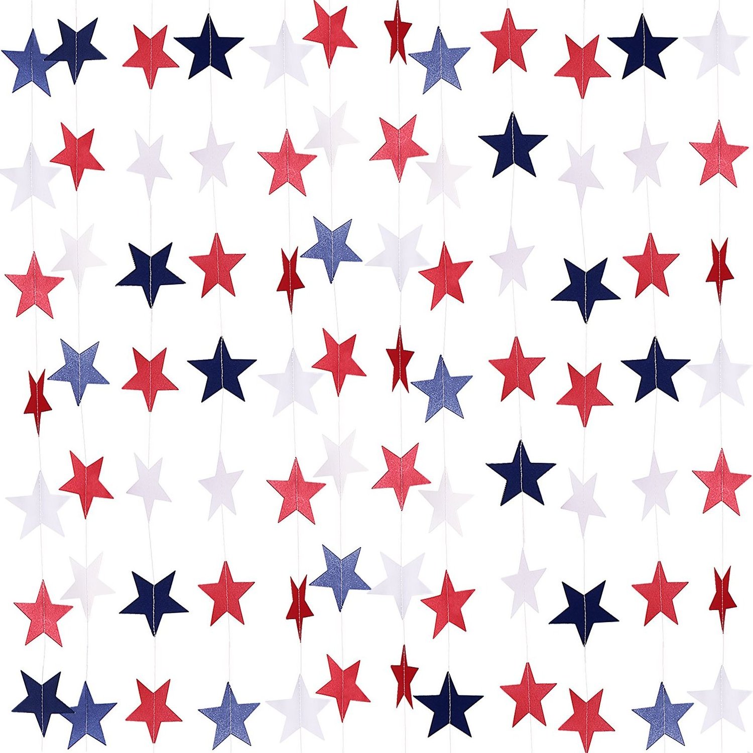 Hstyle 4 Meters 33 Stars Red White Blue Star Streamers 4th of July Decorations Paper Garland Party Patriotic Star Streamers