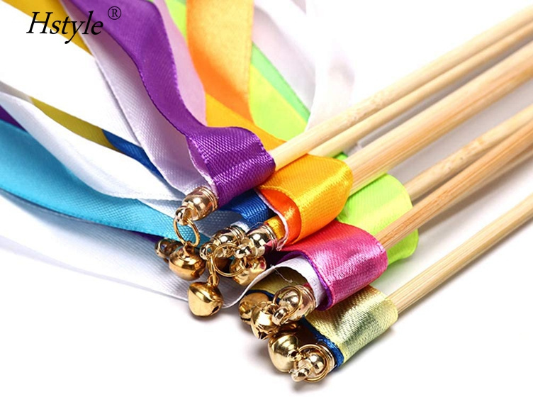 40 Pack Ribbon Wands Mix Color Ribbon Fairy Wands with Bell Silk Waving Party Streamers Wedding Birthday Props Dance SD1564