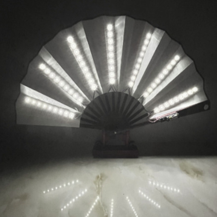 Hstyle Folding Led Fan Rave Fan with Led Hand Stage Performance Show Glowing Light Up Night Club Fluorescent Props Fan