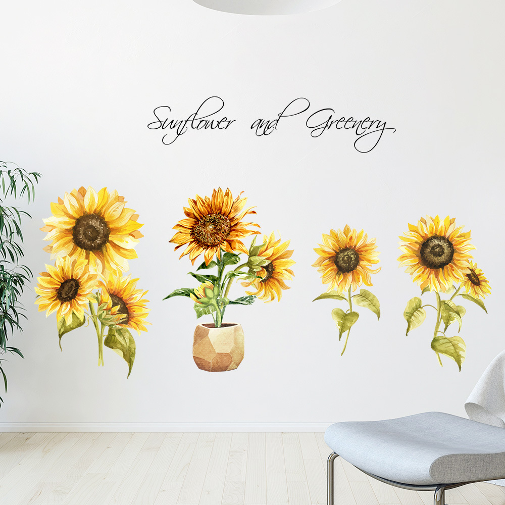 Hstyle Sunflower Peel and Stick Wall Decals Sunflower Decorations for Bedroom Kitchen Classroom Living Room Self-Adhesive