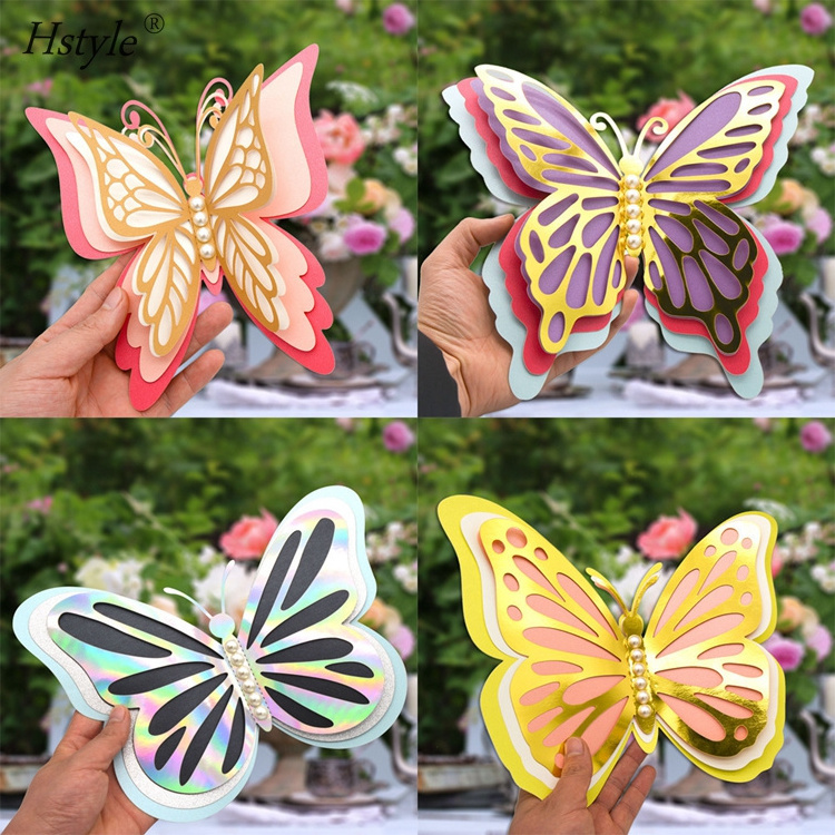 Large Size 3D Pearl Butterfly Wall Stickers DIY 4 Layers Butterfly Mural Wedding Festival Wall Girls Bedroom Decoration SD088L