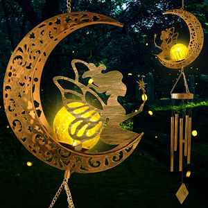 Solar Wind Chimes Moon Fairy Hanging Outdoor Decor Crackle Glass Ball Wind Chimes Light Patio Lawn Yard Gardening Gifts HS1310