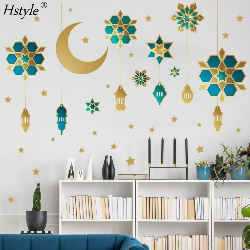 Moon Star Window Decal Ramadan Decorations Self-Adhesive Vinyl Decor for Muslim Eid Mubarak Wall Home Decor Stickers XJ0577