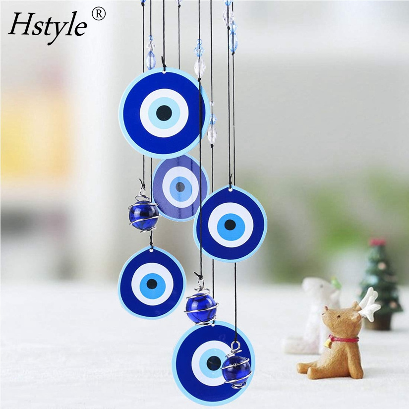 Blue Evil Eye Hanging Decoration Ornament Metal Wind Chimes for Home Garden Decoration SD1793