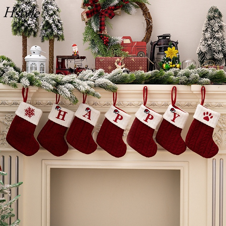 Christmas Stockings Knit Mini Cute Red with White Cuffs for Home Family Fireplace Hanging Xmas Holiday Party Decor Gift HS1513