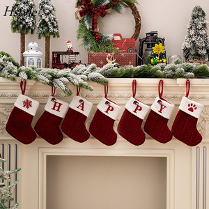 Christmas Stockings Knit Mini Cute Red with White Cuffs for Home Family Fireplace Hanging Xmas Holiday Party Decor Gift HS1513