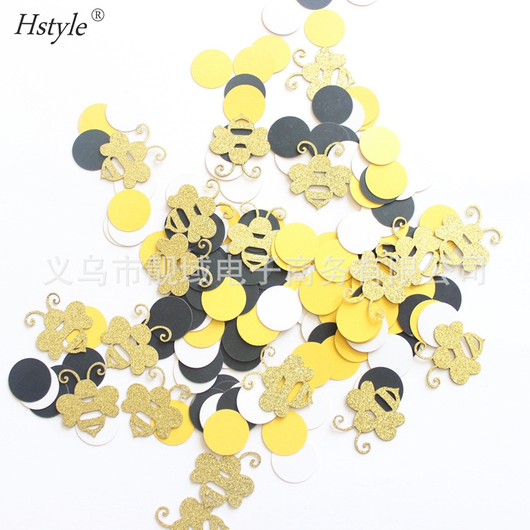 180PCS Gold Glitter Bee Confetti Yellow Black Circle Confetti for Bee Themed Party Baby Shower Birthday Table Decor CF014