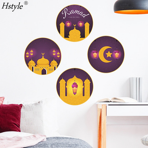 Gold Castle Wall Decor Round Gold Ramadan Stickers Gold Moon Star Decals for Islamic Eid  Mubarak Window Glass Stickers XJ0597