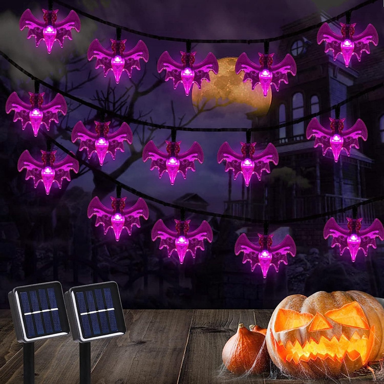 Hstyle Solar Halloween Decoration Lights Bat String Lights 20 Led Solar String Light for Halloween Christmas Decoration H0026