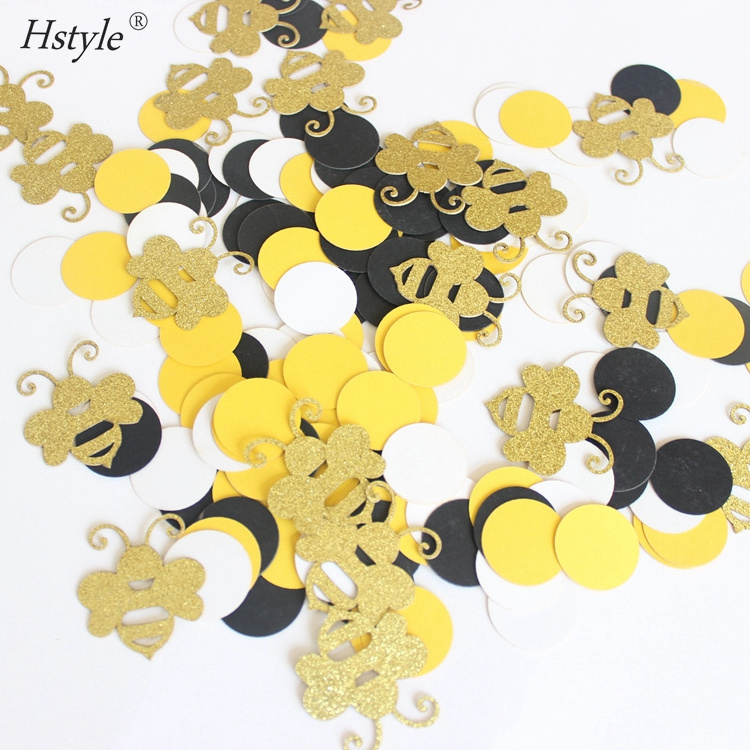 180PCS Gold Glitter Bee Confetti Yellow Black Circle Confetti for Bee Themed Party Baby Shower Birthday Table Decor CF014