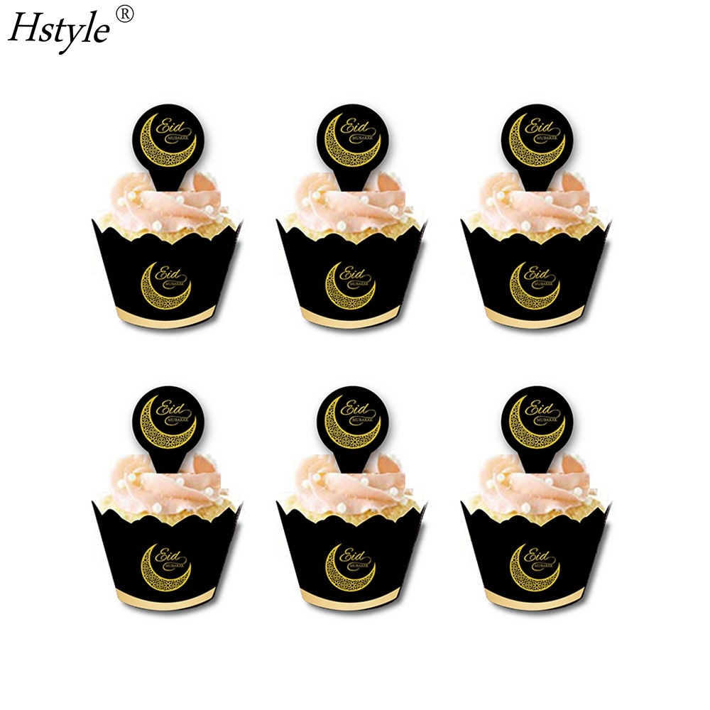 Mubarak Cupcake Toppers  Eid Mubarak Cupcake Toppers Cupcake Wrappers Kits Ramadan Baking Cups Muffin Liners Cake Holders PQ31