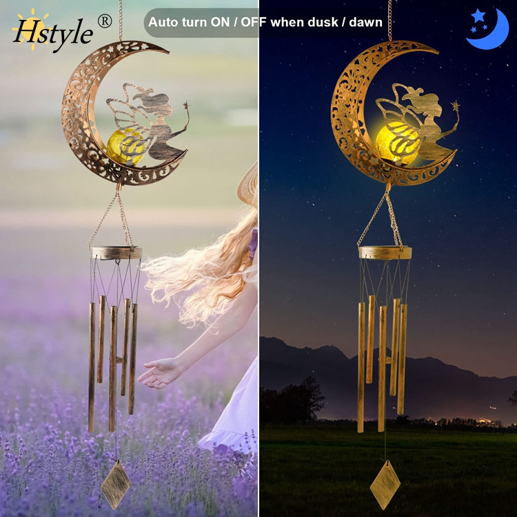 Solar Wind Chimes Moon Fairy Hanging Outdoor Decor Crackle Glass Ball Wind Chimes Light Patio Lawn Yard Gardening Gifts HS1310